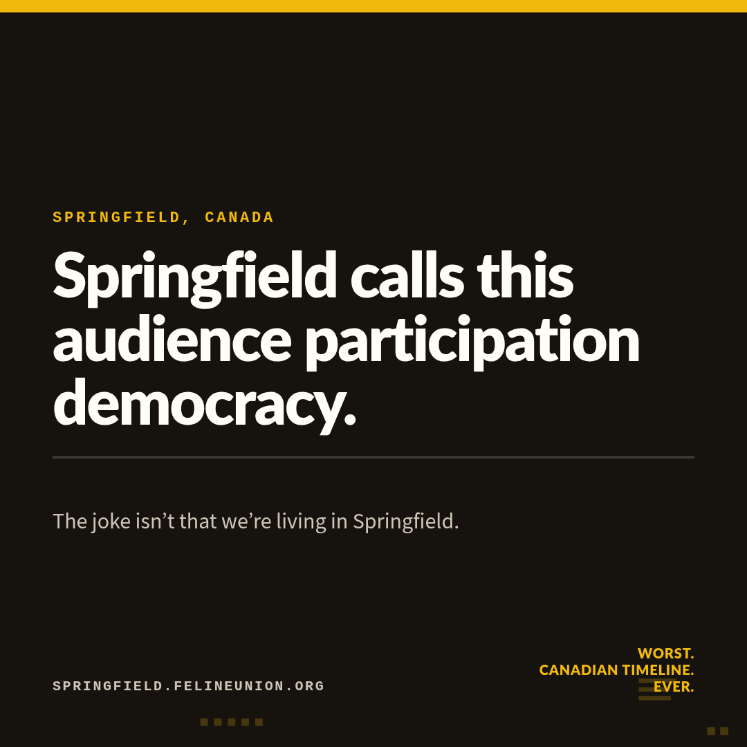 Share card: The punchline. Springfield calls this audience participation democracy.